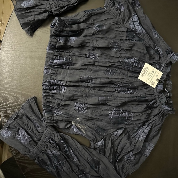 NWT ZARA long sleeve sheer crop blouse S - Picture 4 of 9